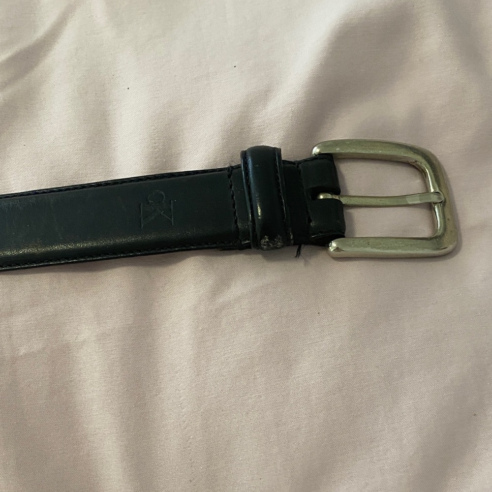 Men’s Calvin Klein Black Leather Belt with Solid Brass Buckle.